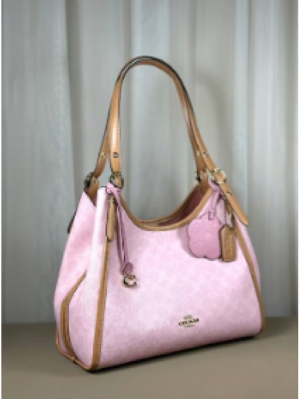 Coach Pink Shoulder Bag with Tan Leather Trim